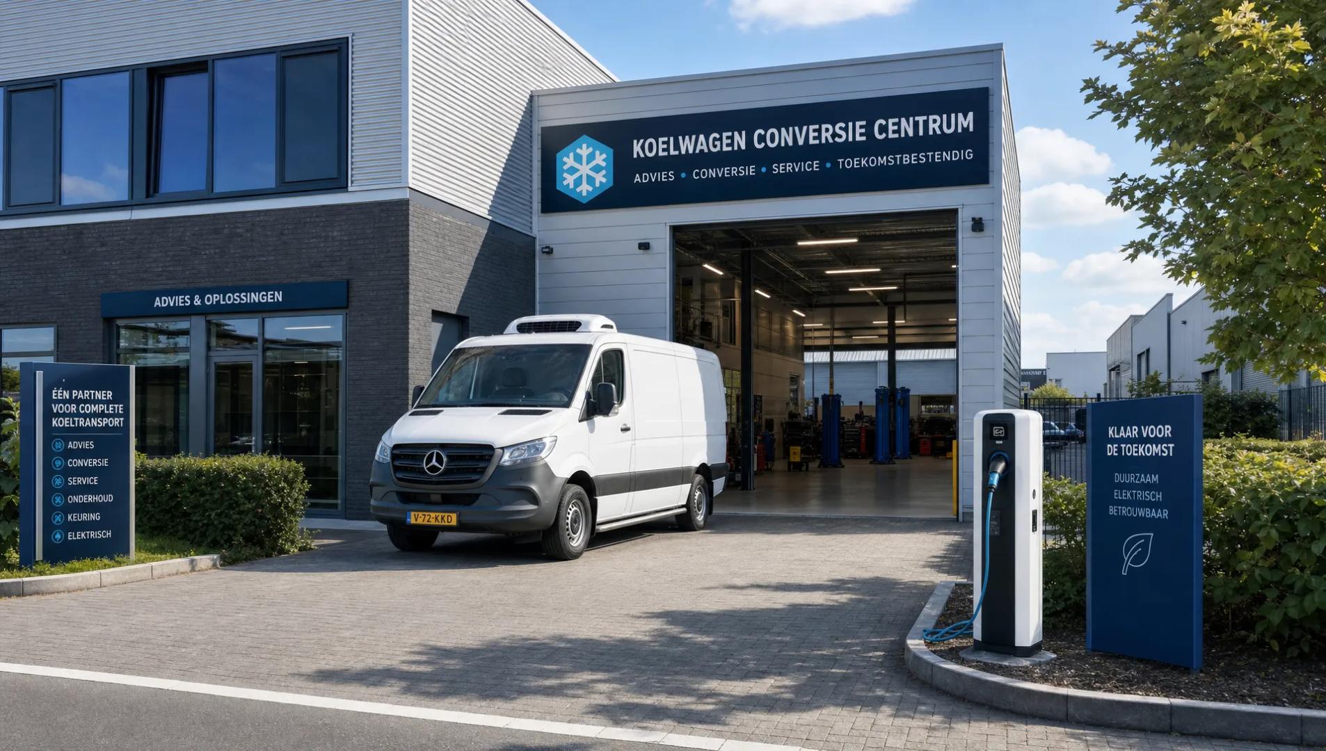 Bij een koelspecialist staat een bedrijfsbus klaar voor advies, ombouw en service rond gekoeld vervoer.