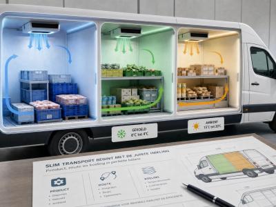 Een koelopbouw met gescheiden ladingzones laat zien hoe product, route en temperatuur op elkaar moeten aansluiten.